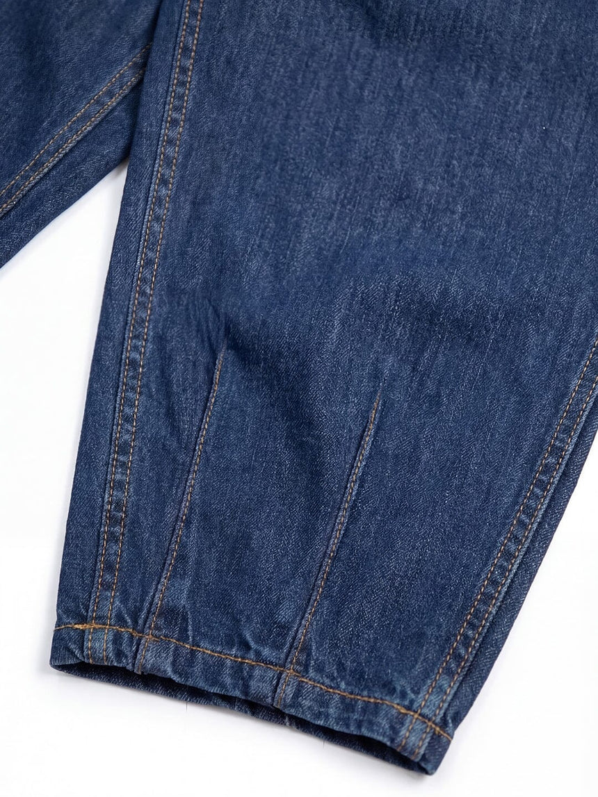 Indigo Pleated Barrel Fit Denim Jeans Fugazee