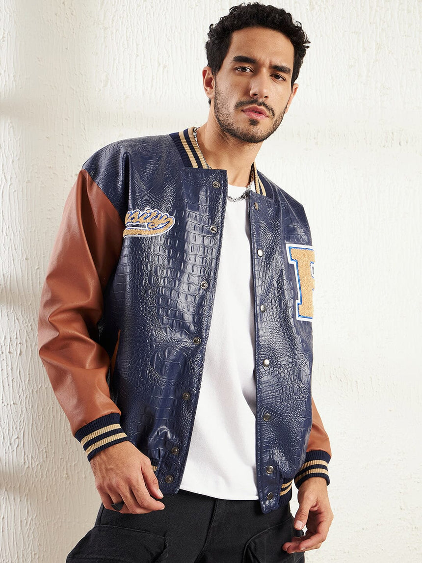 Navy Pu Croc Varsity Jacket Jackets Fugazee