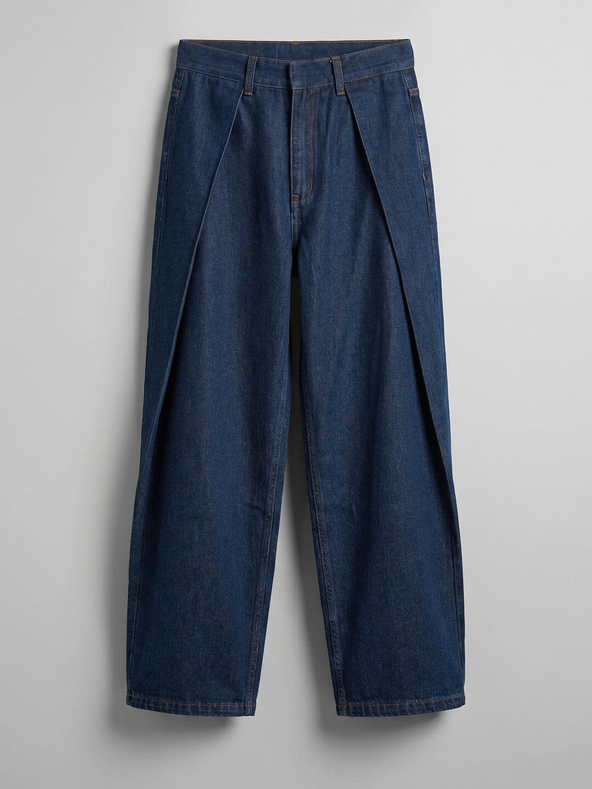 Dark Washed Pleated Denim Jeans Fugazee