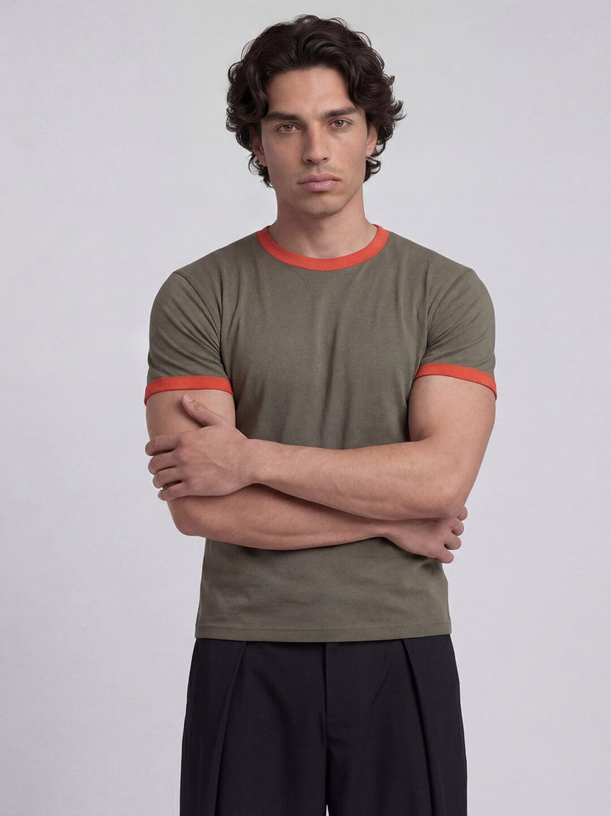Khaki Ringer Cropped Tshirt T-Shirts Fugazee