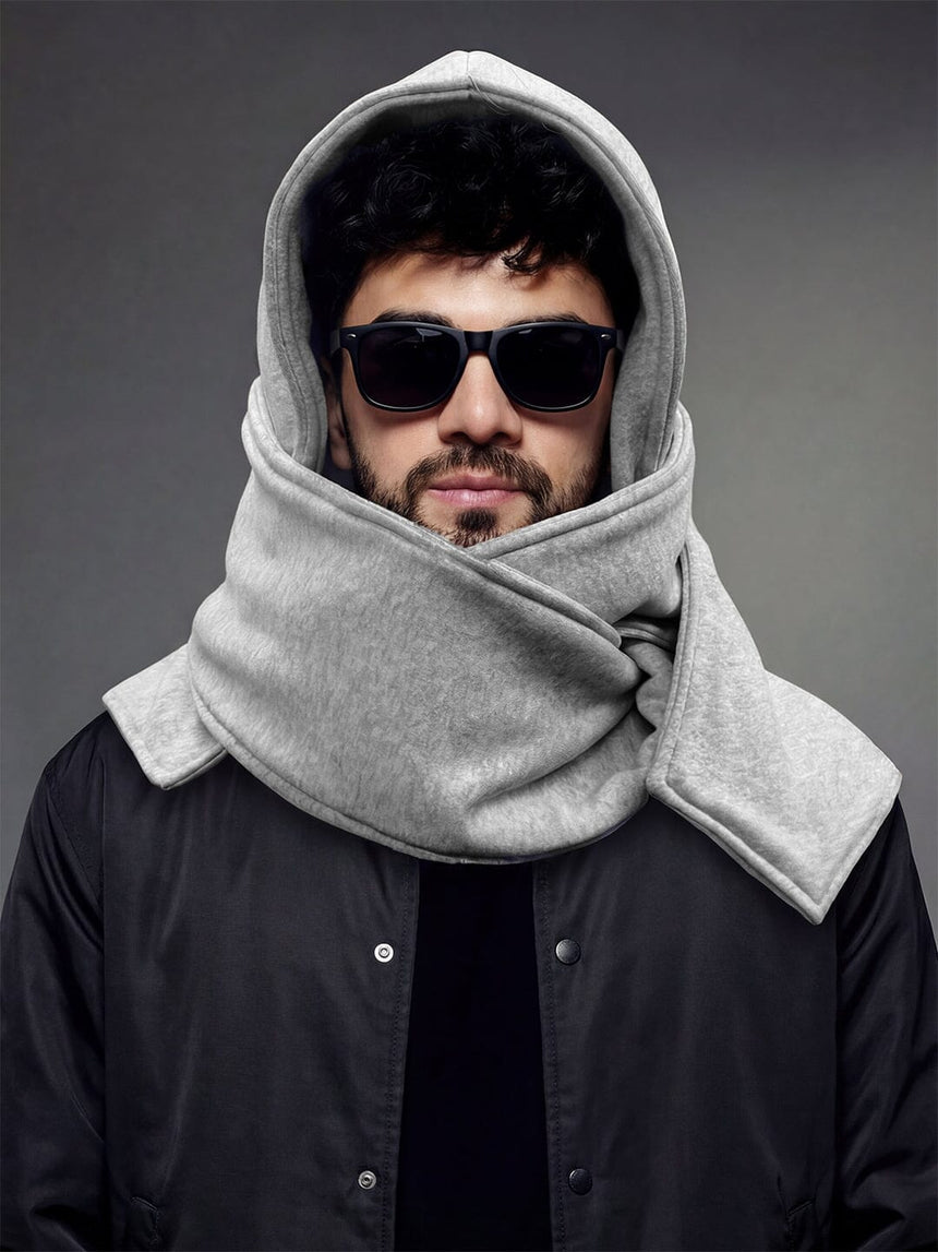 Grey Fleece Hooded Scarf Scarf Fugazee