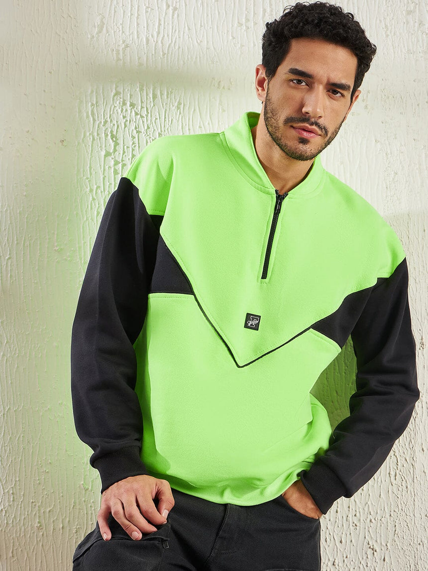 Neon And Black Oversized Cut Sew Sweatshirt Sweatshirts Fugazee