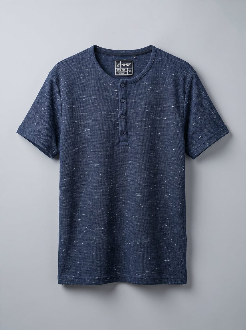 Navy Melange Waffle Short Sleeve Henley Tshirt T-Shirts Fugazee