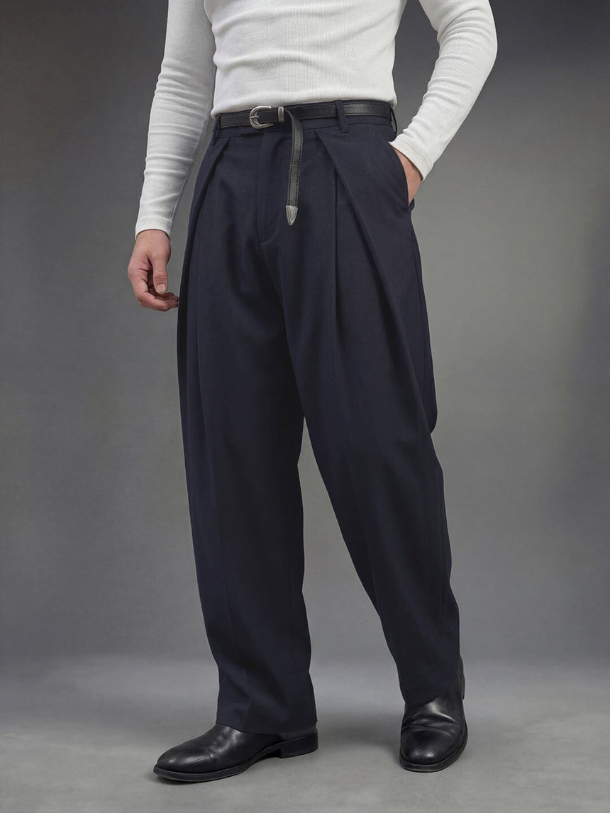 Midnight Blue Pleated Korean Trousers Trousers Fugazee