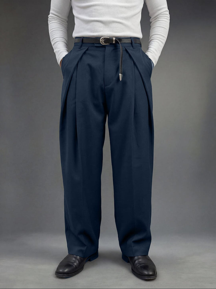 Navy Pleated Korean Trousers Trousers Fugazee