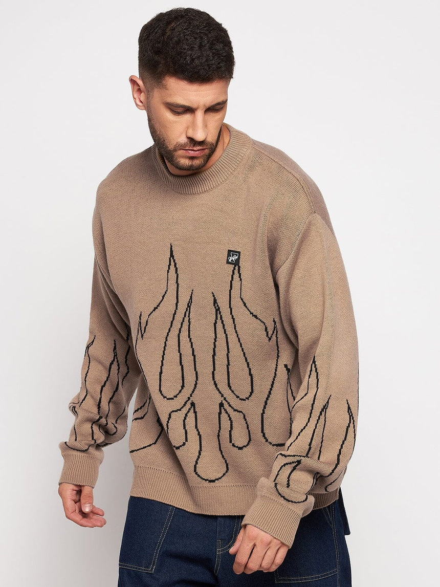 Beige Flames Oversized Sweater Sweaters Fugazee