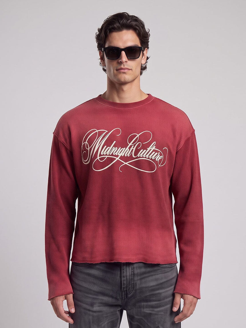 Amber Washed Graphic Waffle Longsleeve Tshirt T-Shirts Fugazee