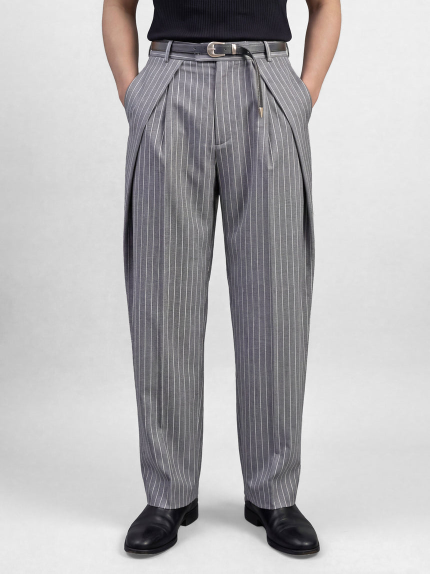 Grey Striped Pleated Korean Pants Trousers Fugazee
