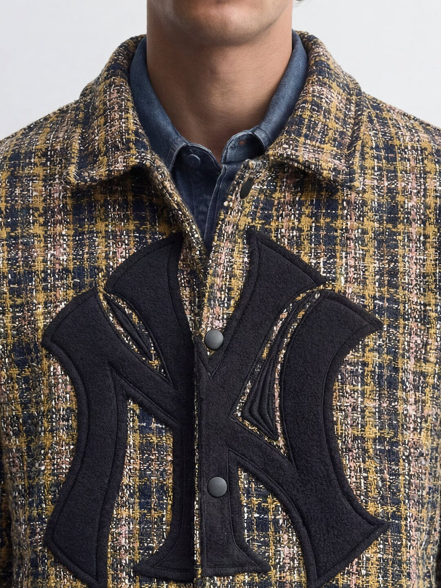 Yellow Tweed Ny Applique Bomber Jacket Jackets Fugazee