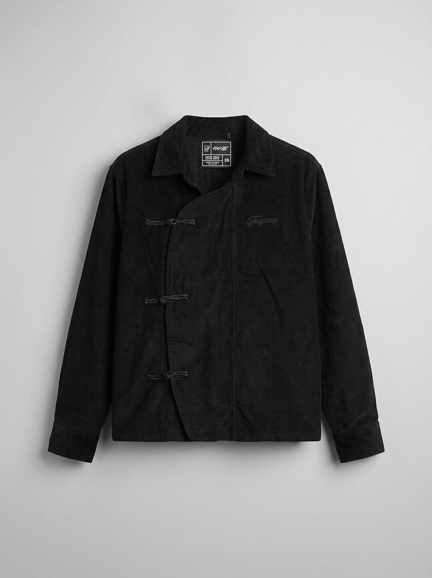 Black Corduroy Chinese Knot Buttoned Cropped Shirt Shirts Fugazee