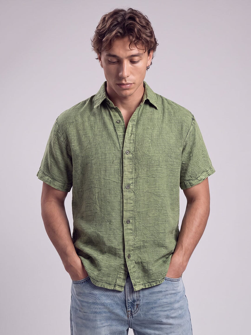 Green Dyed Acid Wash Linen Shirt Shirts Fugazee