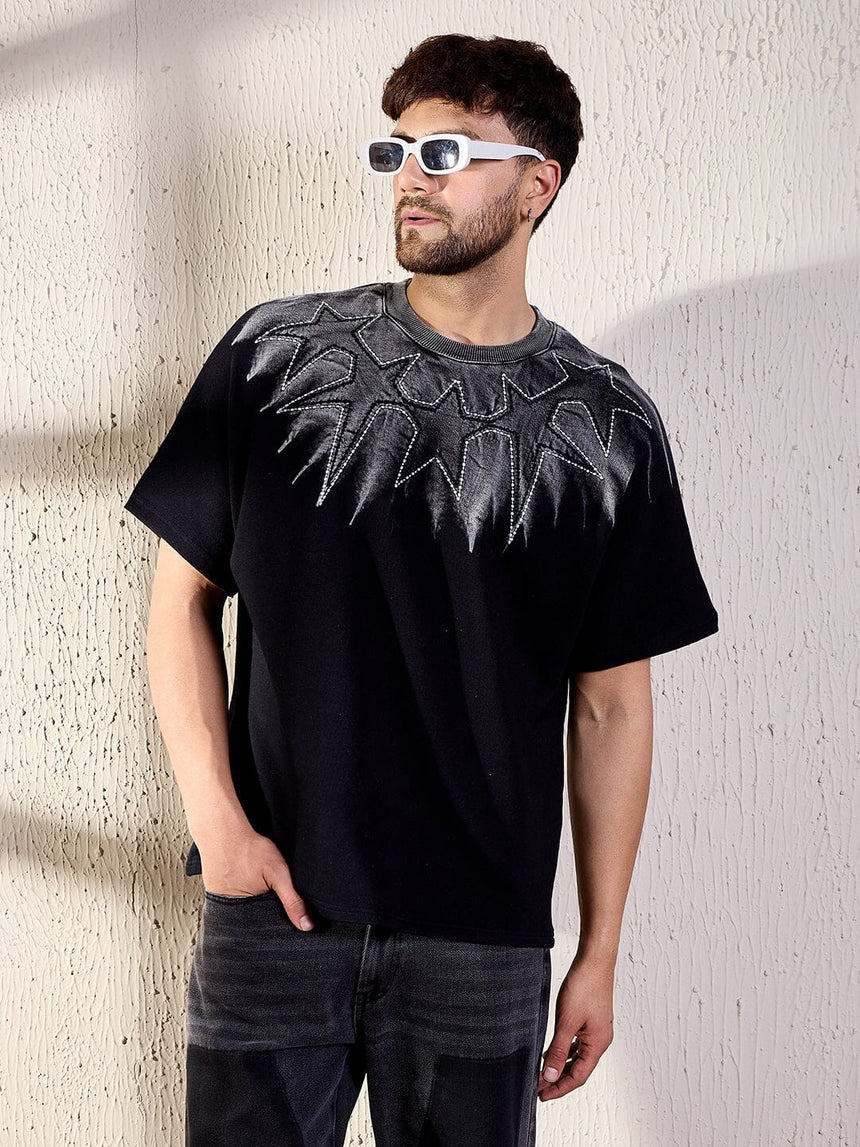Black Ombre Star Embroidery Oversized Tshirt T-Shirts Fugazee