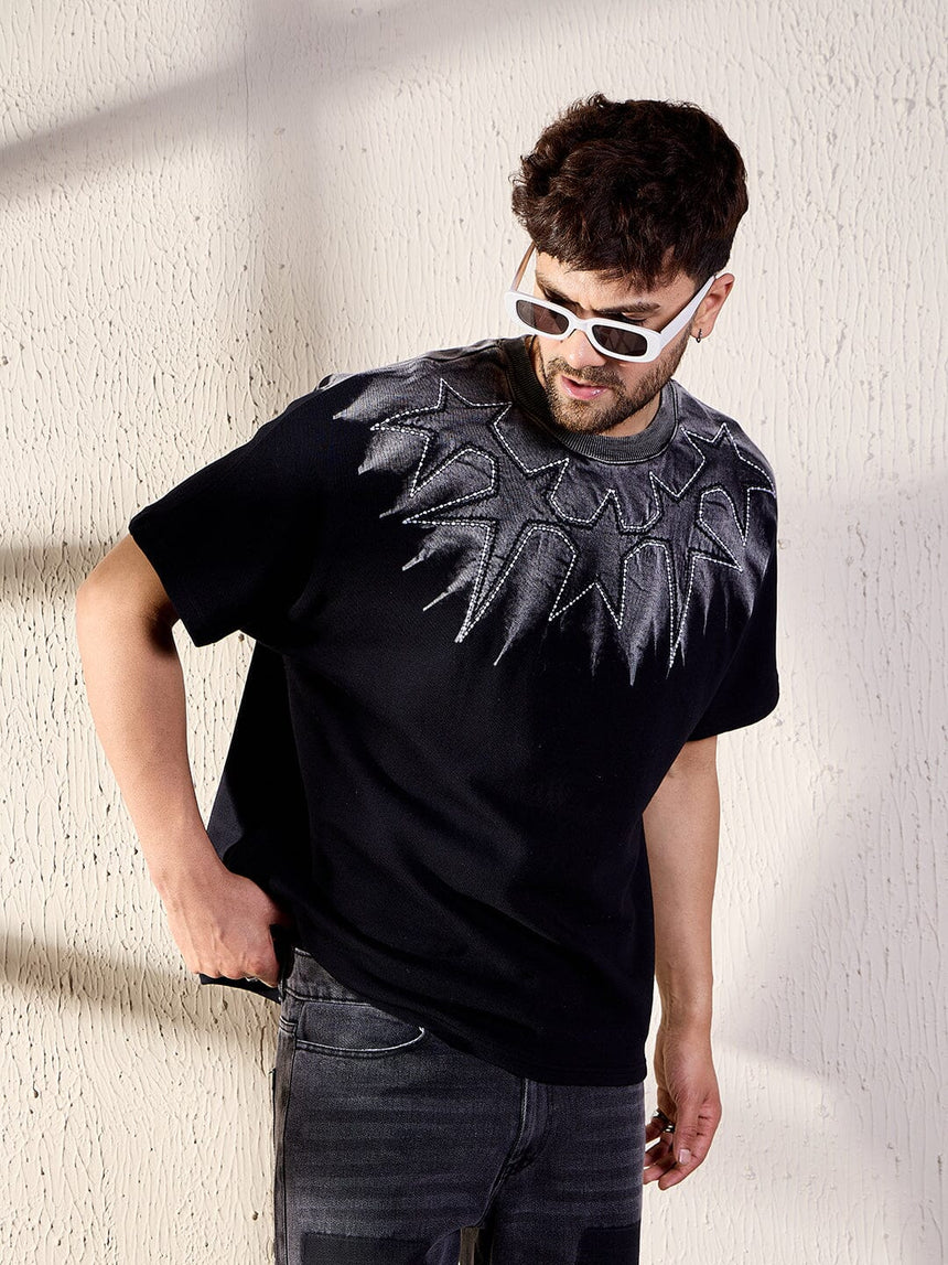 Black Ombre Star Embroidery Oversized Tshirt T-shirts Fugazee