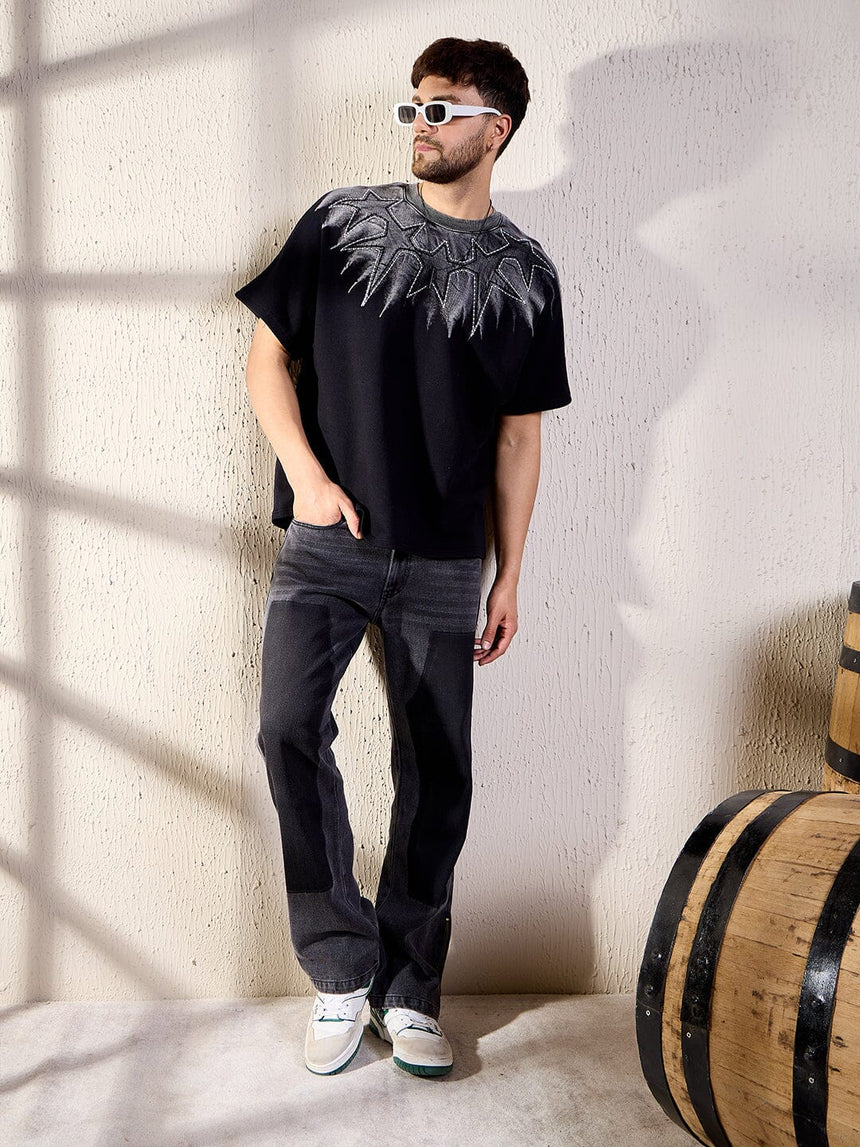 Black Ombre Star Embroidery Oversized Tshirt T-shirts Fugazee