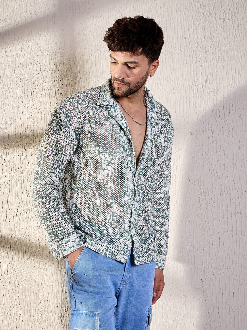 White And Olive Floral Lace Shirt Shirts Fugazee