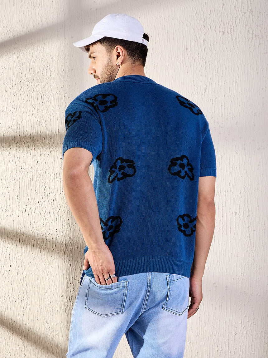 Navy Floral Knitted Shirt Shirts Fugazee