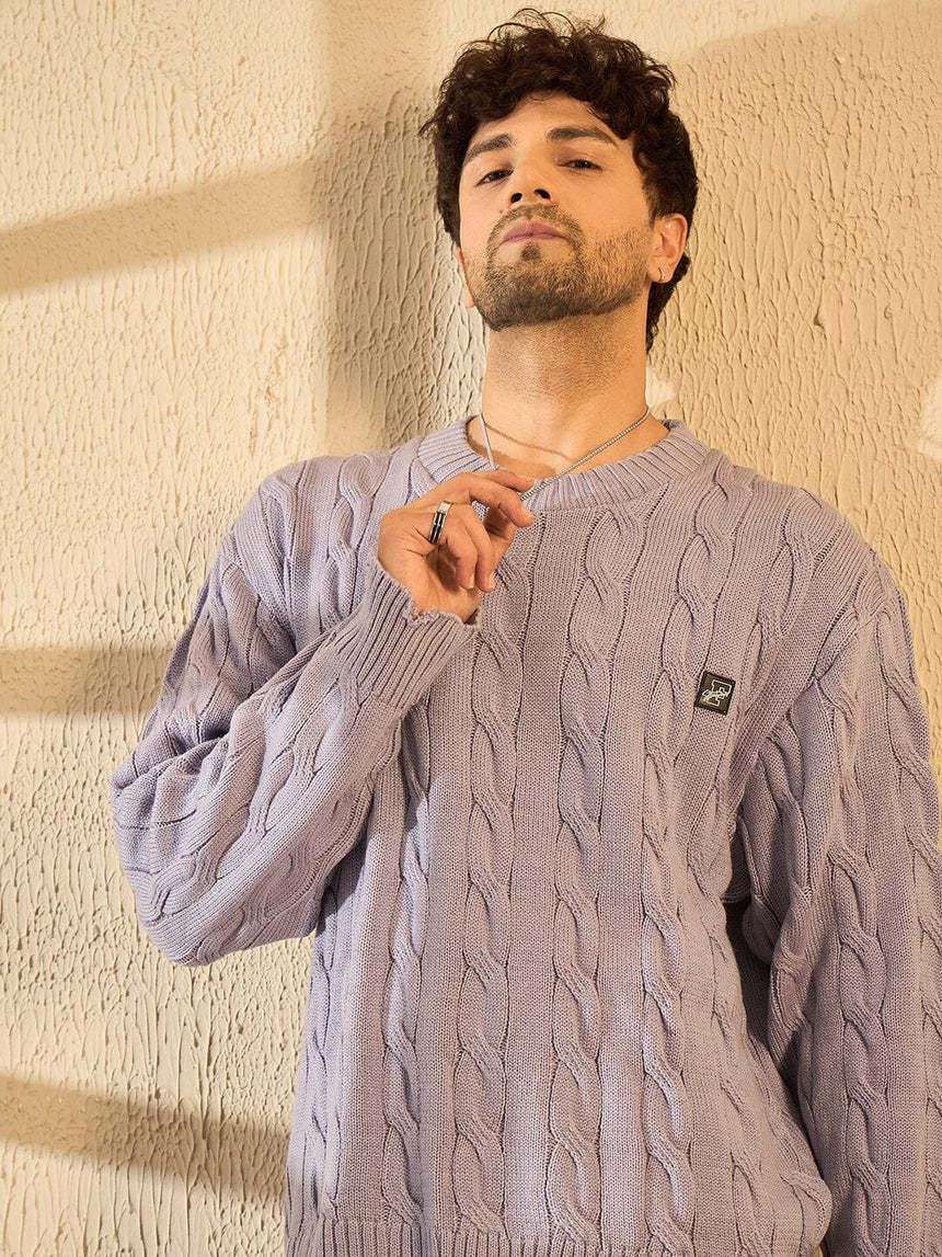 Lavender Cable Knit Distressed Sweater Sweaters Fugazee