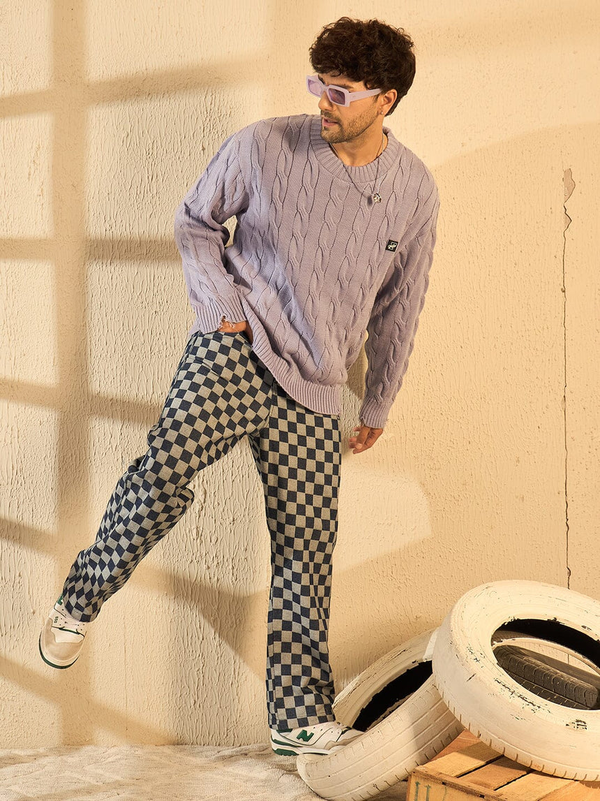 Lavender Cabel Knit Distressed Sweater Sweaters Fugazee