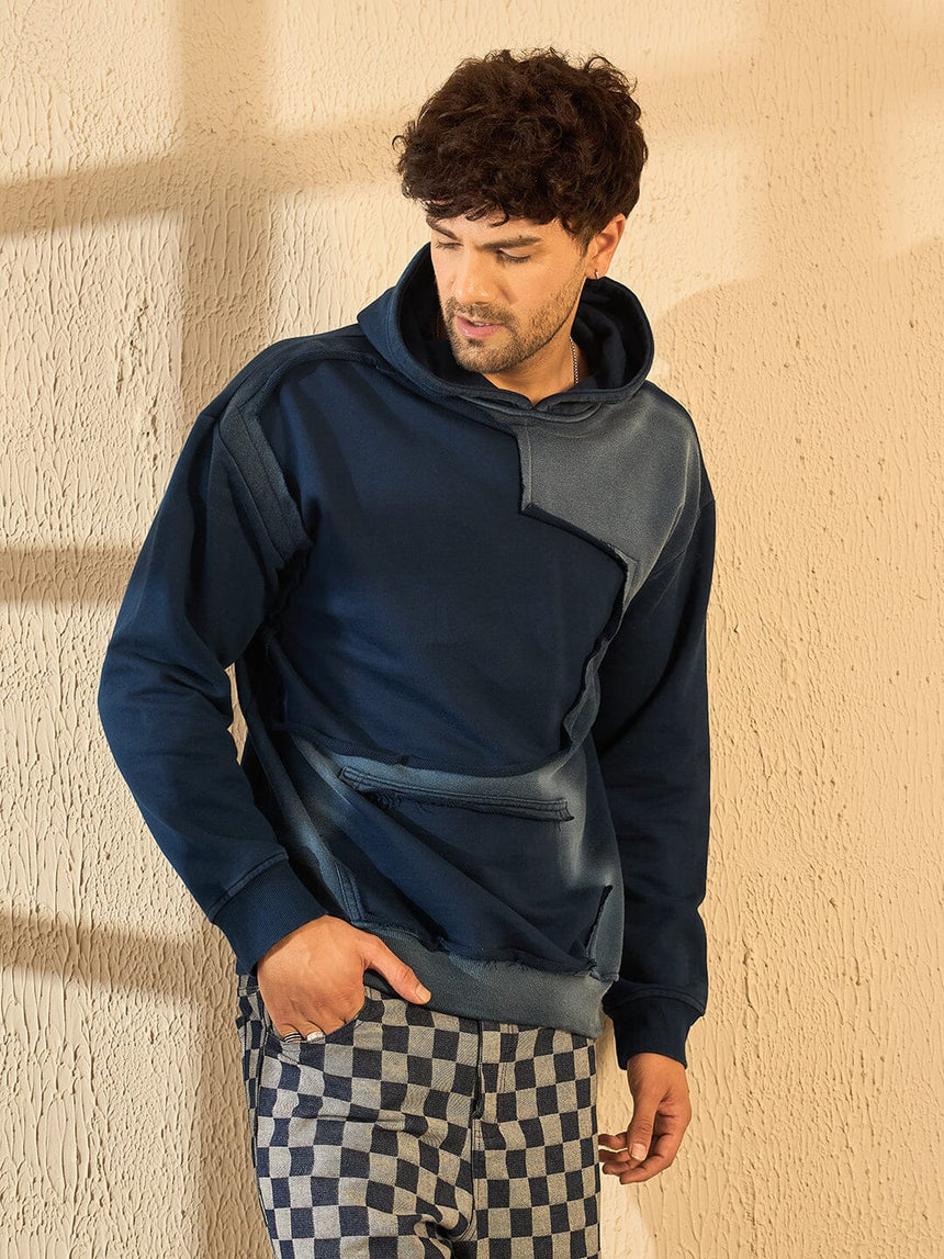 Navy Faded Cut Sew Oversized Hoodie Sweatshirts Fugazee