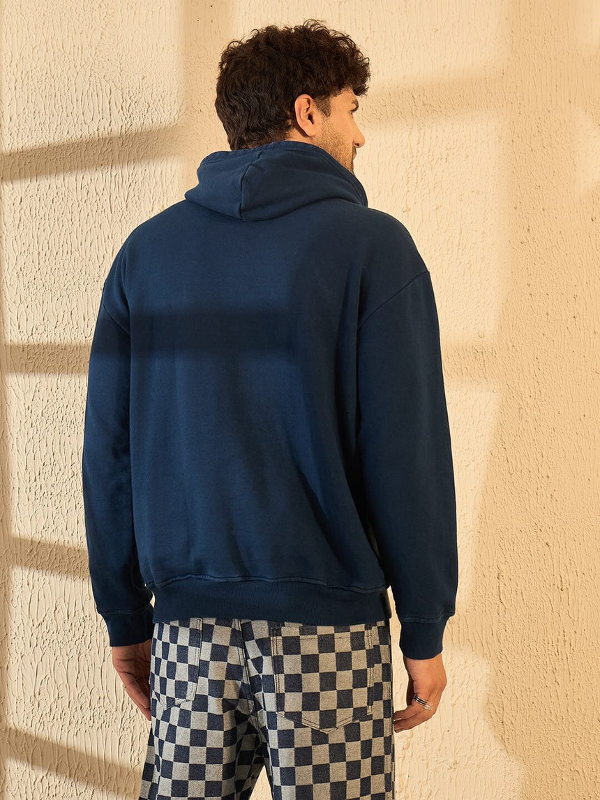 Navy Faded Heavyweight Cut Sew Oversized Hoodie Sweatshirts Fugazee