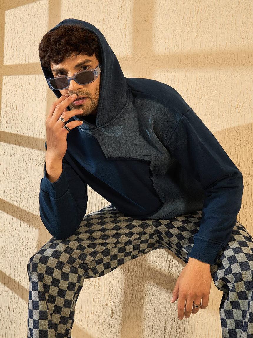 Navy Faded Heavyweight Cut Sew Oversized Hoodie Sweatshirts Fugazee