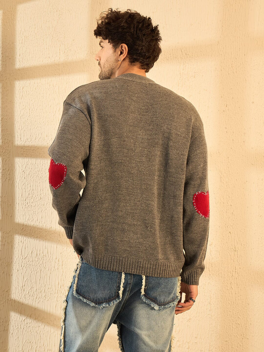 Charcoal Heart Knitted Cardigan Sweaters Fugazee