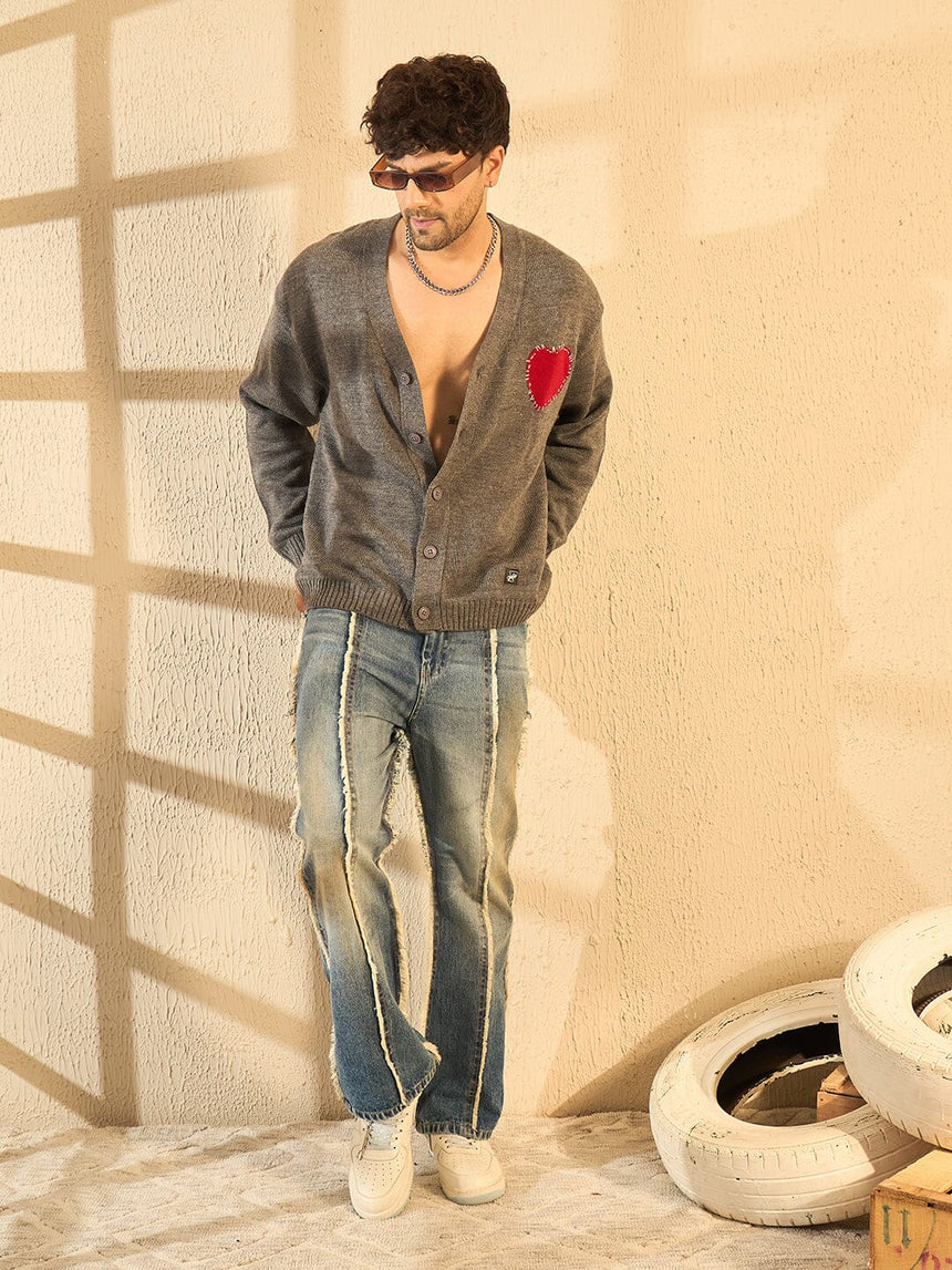 Charcoal Heart Knitted Cardigan Sweaters Fugazee