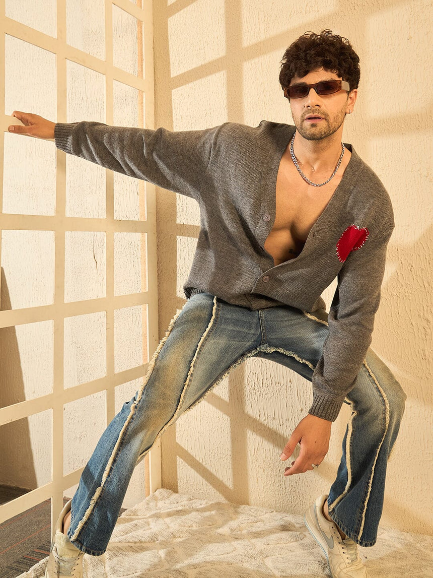 Charcoal Heart Knitted Cardigan Sweaters Fugazee