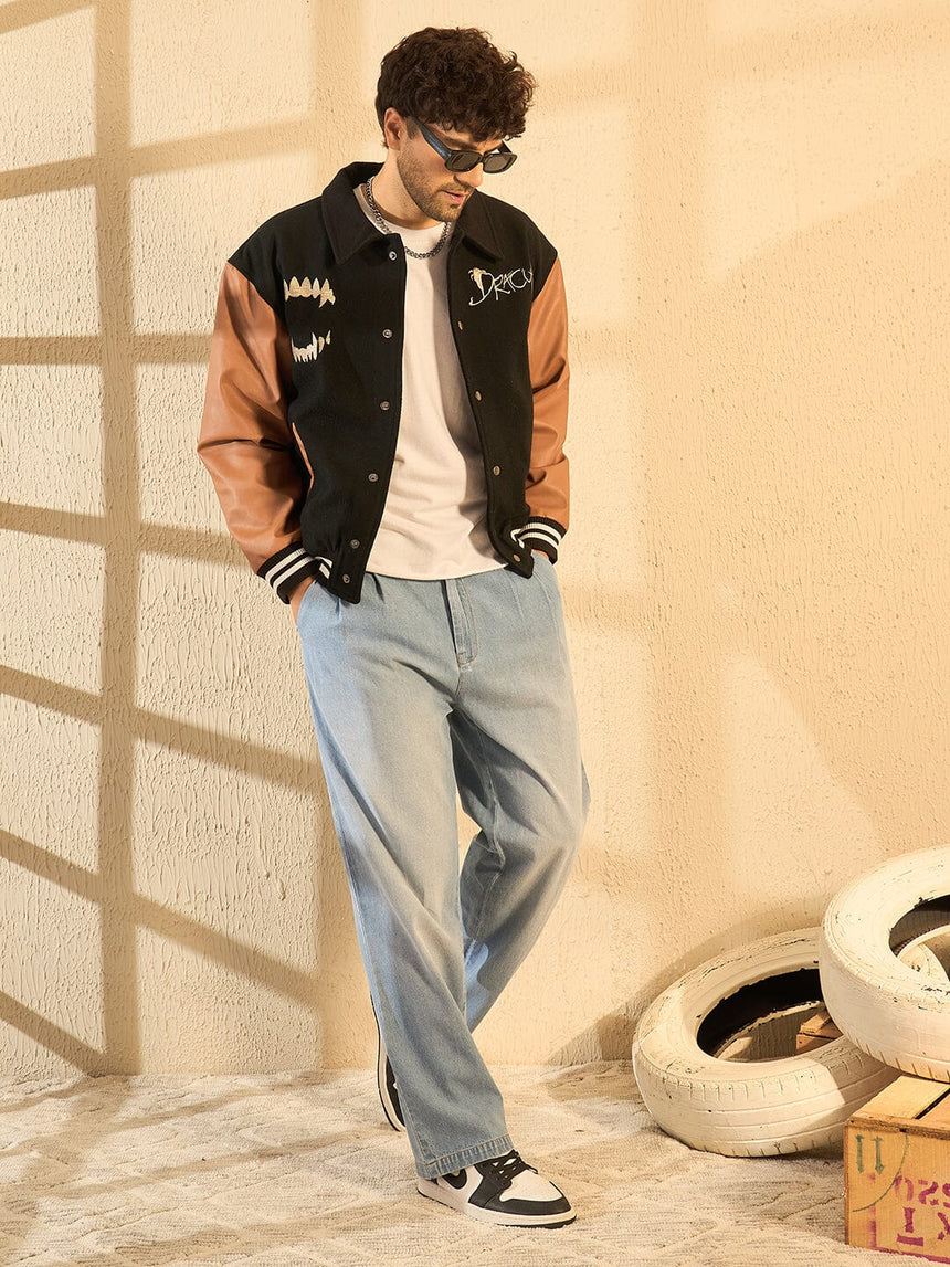 Black Dracula Embroidery Woollen Varsity Jacket Jackets Fugazee