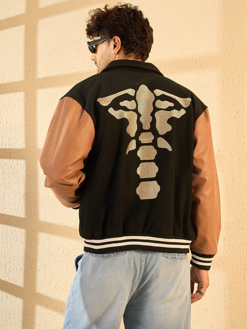 Black Dracula Embroidery Woollen Varsity Jacket Jackets Fugazee