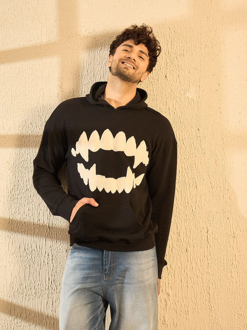 Black Fangs Embroidery Oversized Hoodie Sweatshirts Fugazee