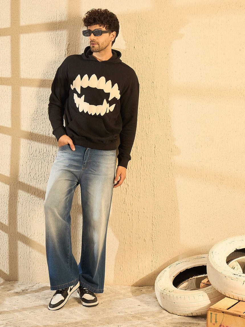 Black Fangs Embroidery Oversized Hoodie Sweatshirts Fugazee