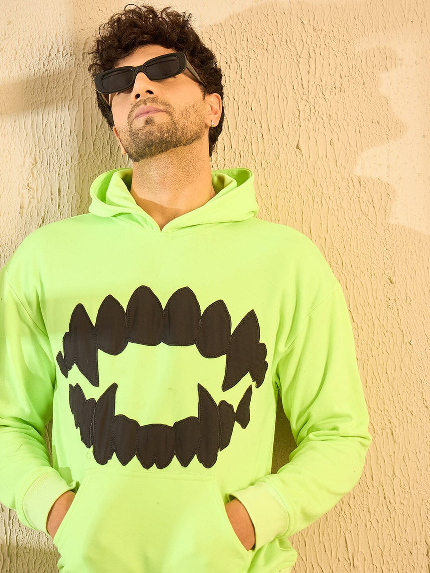 Neon Fangs Embroidery Oversized Hoodie Sweatshirts Fugazee