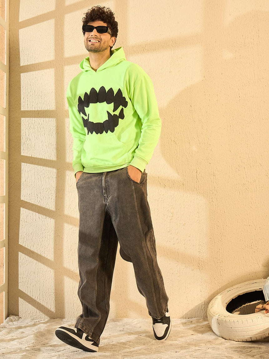 Neon Fangs Embroidery Oversized Hoodie Sweatshirts Fugazee