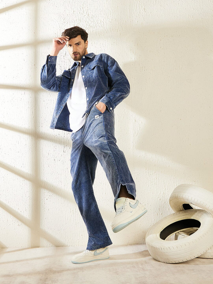 Denim Washed Cord Shacket Shackets Fugazee