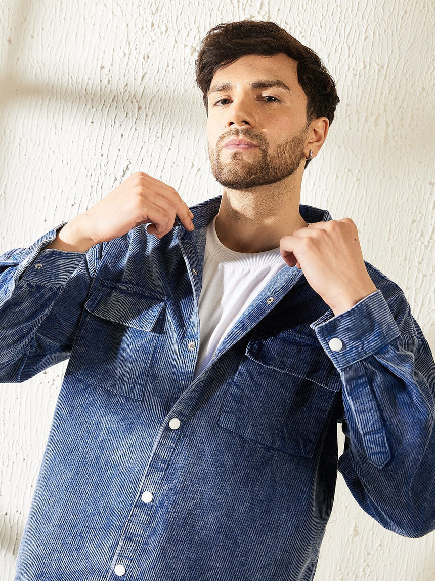 Denim Washed Cord Shacket and Trackpant Clothing Set Clothing Set Fugazee