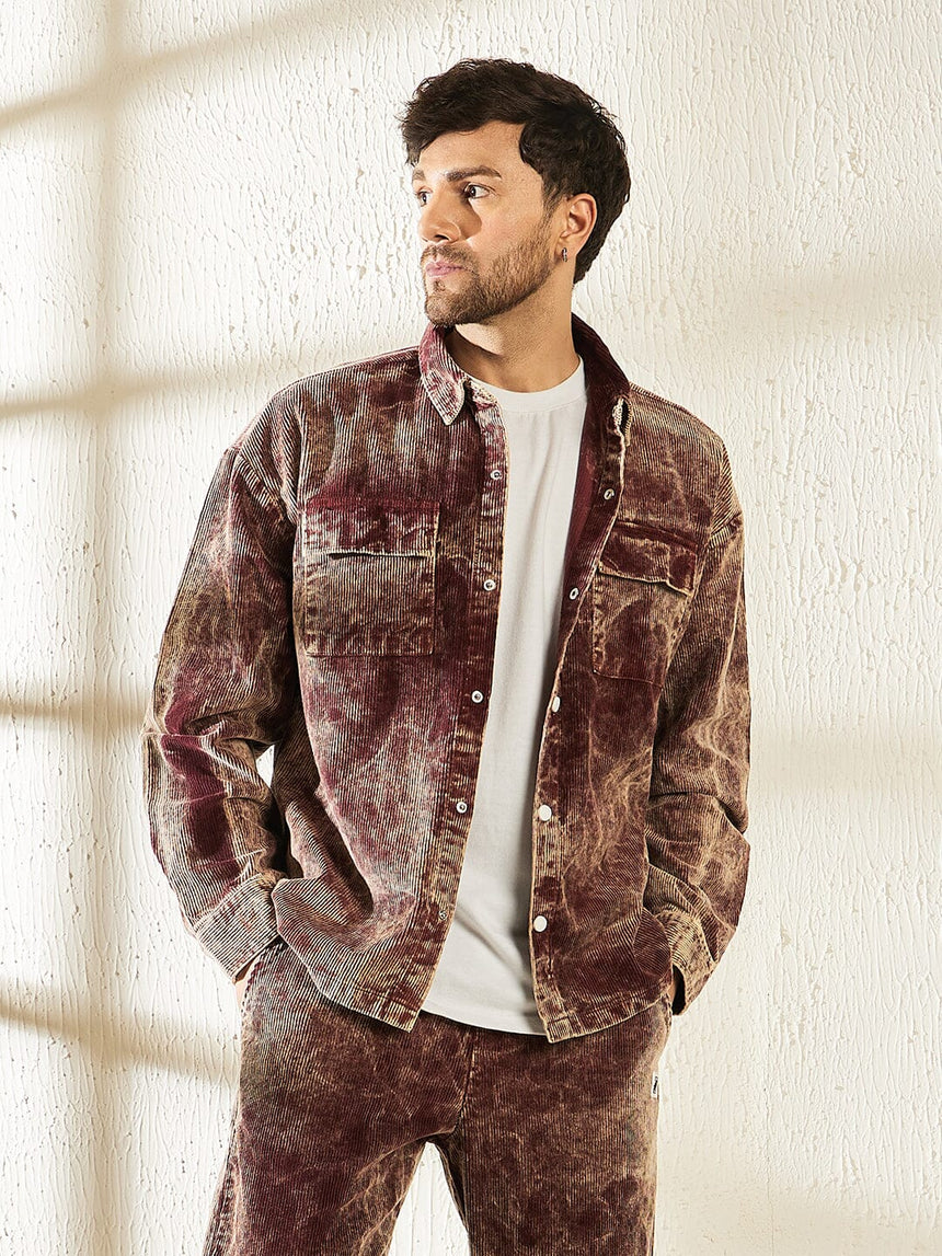 Oxblood Acid Dyed Corduroy Shacket Shackets Fugazee