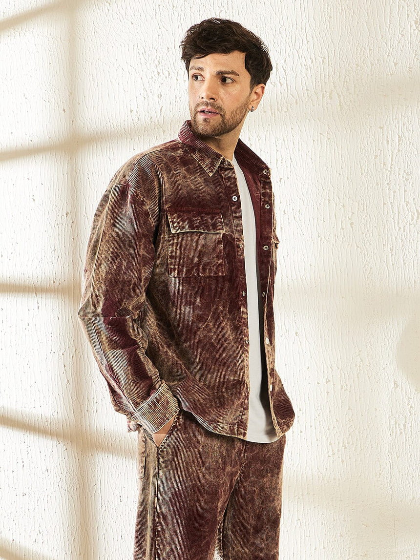 Oxblood Acid Dyed Corduroy Shacket Shackets Fugazee