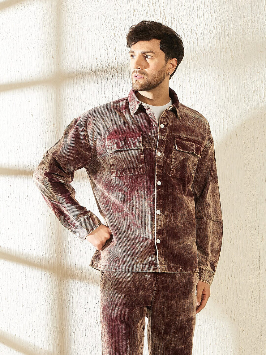 Oxblood Acid Dyed Corduroy Shacket Shackets Fugazee
