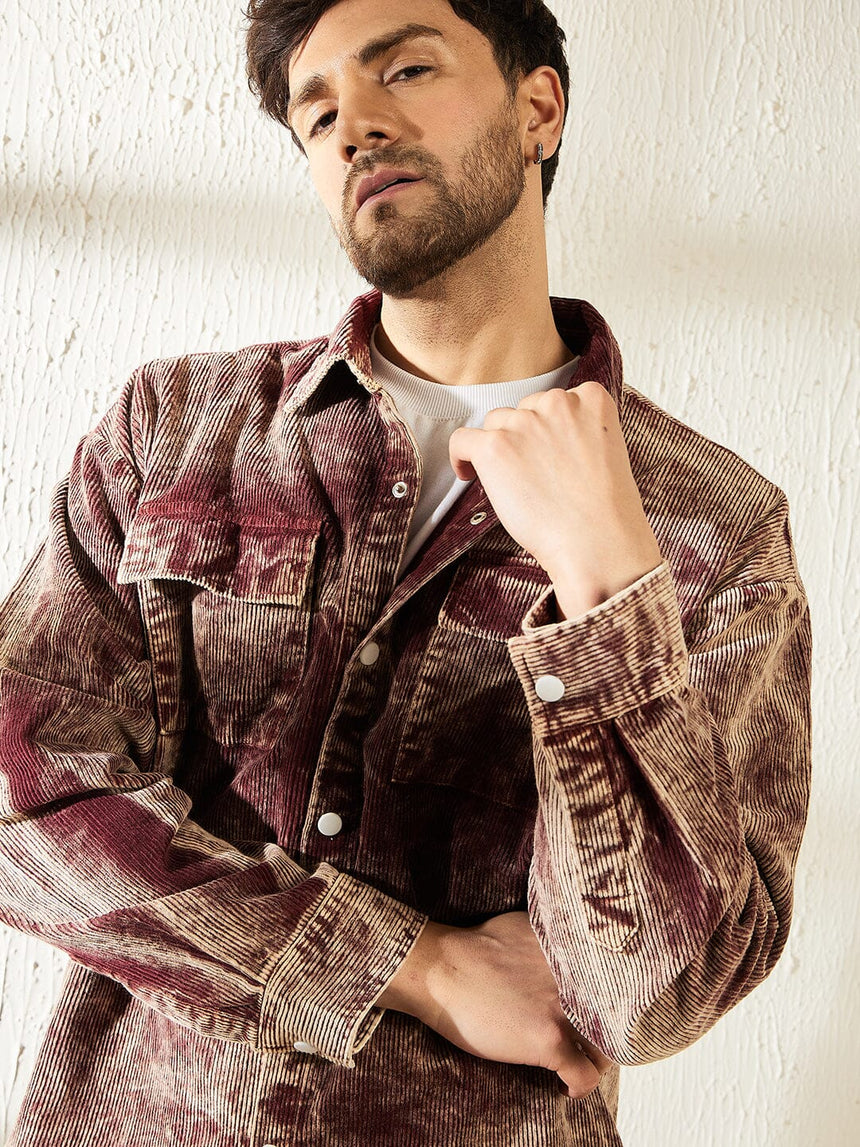 Oxblood Acid Dyed Corduroy Shacket Shackets Fugazee