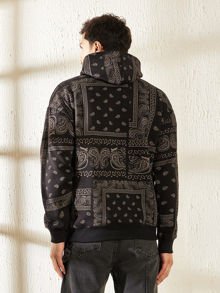 Black Paisley Oversized Hooded Sweatshirt Sweatshirts Fugazee