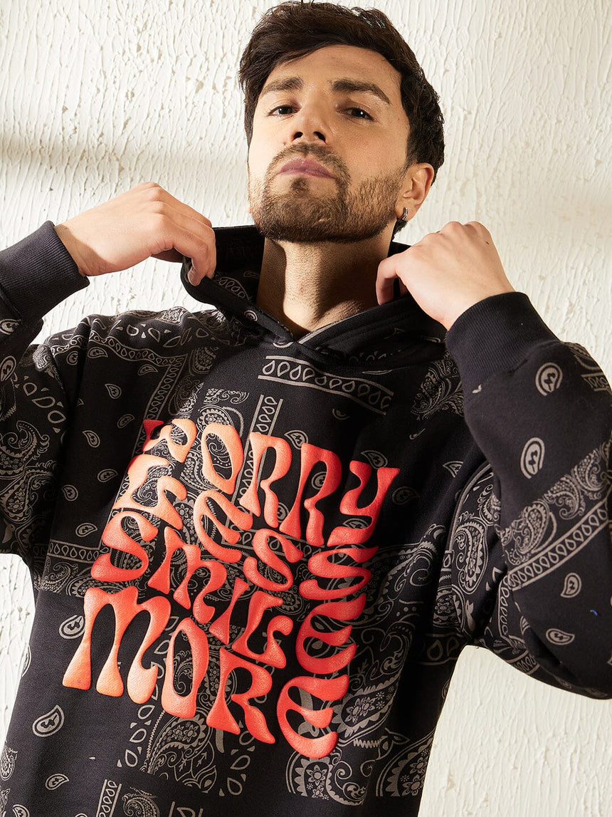 Black Paisley Oversized Hooded Sweatshirt Sweatshirts Fugazee
