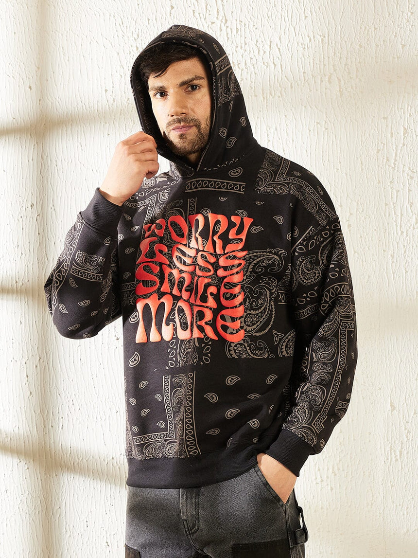 Black Paisley Oversized Hooded Sweatshirt Sweatshirts Fugazee