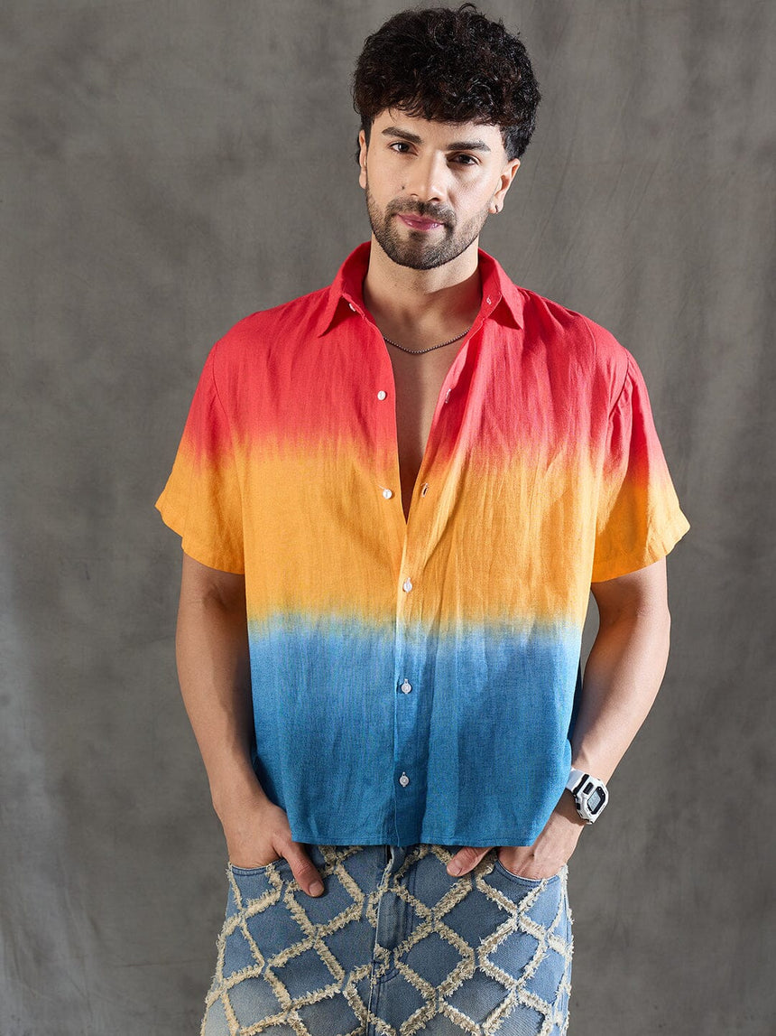 Sunset Hues Ombre Linen Shirt Shirts Fugazee