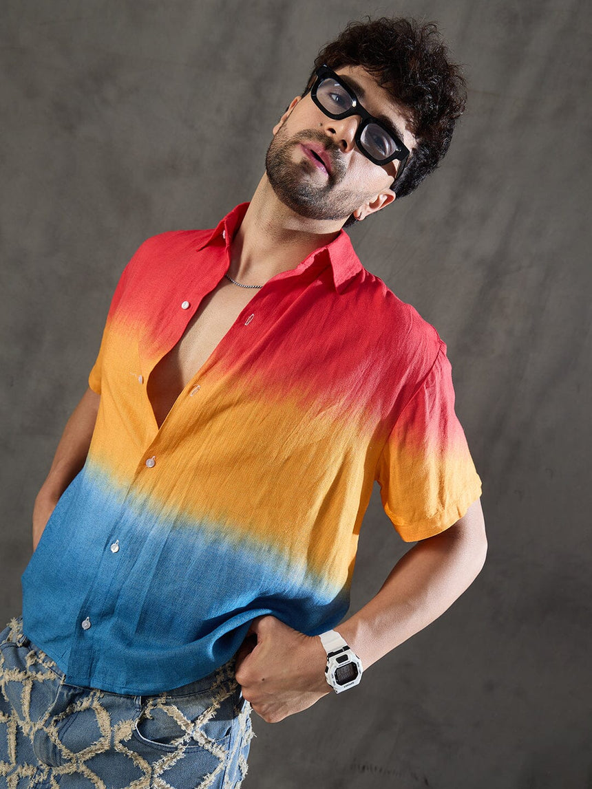 Sunset Hues Ombre Linen Shirt Shirts Fugazee