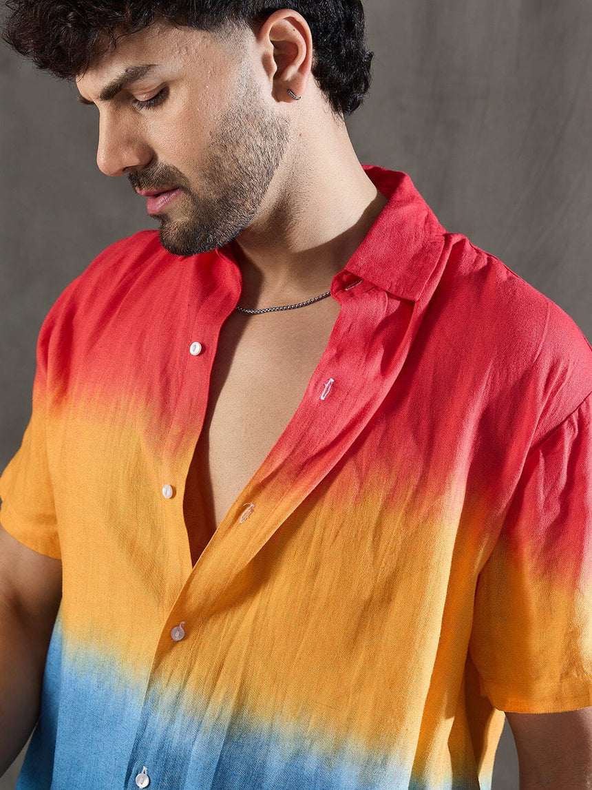 Sunset Hues Ombre Linen Shirt Shirts Fugazee