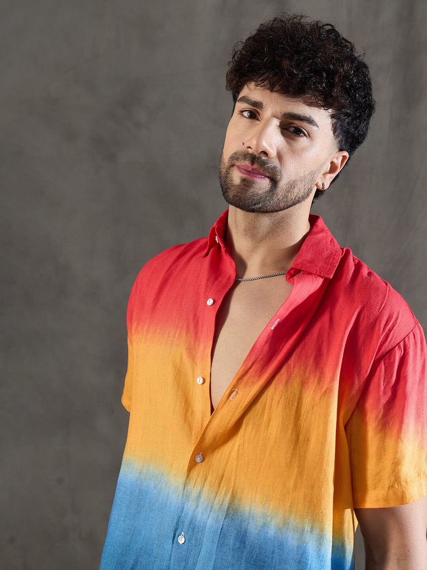 Sunset Hues Ombre Linen Shirt Shirts Fugazee