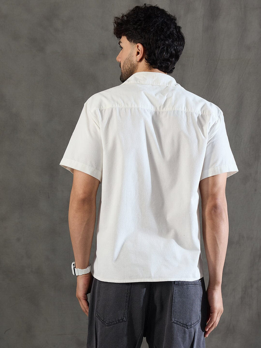 White Corduroy Butterfly Graphic Shirt Shirts Fugazee