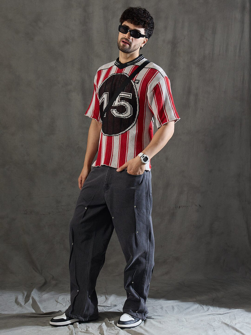 Red Striped Knitted Jersey Tshirt T-Shirts Fugazee