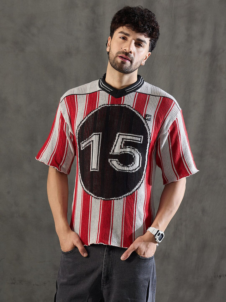 Red Striped Knitted Jersey Tshirt T-Shirts Fugazee